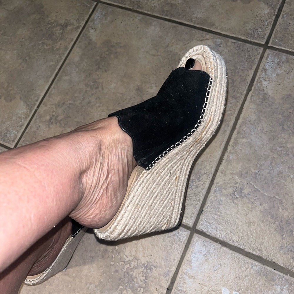 Black Suede Espadrille Wedge Slide - Women